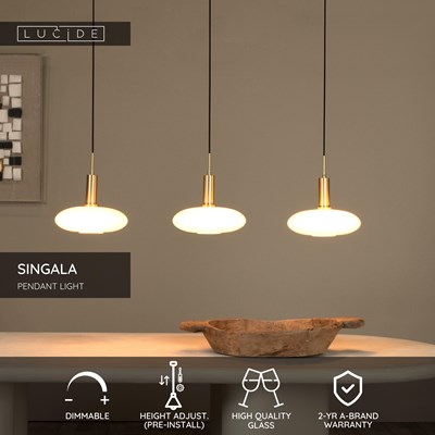 Lucide SINGALA - Pendant light - 3xE27 - Matt Gold / Brass